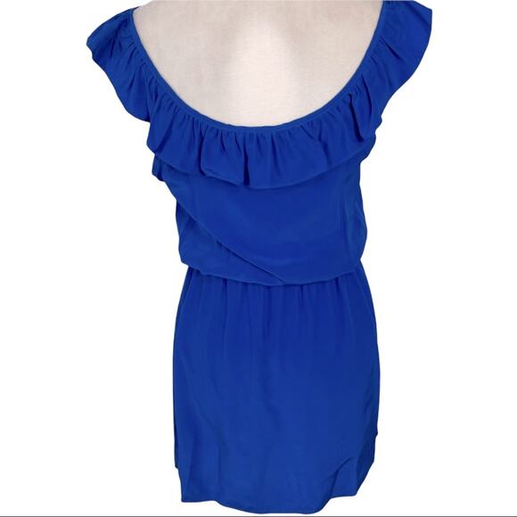 Amanda Uprichard 100% Silk Cobalt Blue Sleeveless Ruffle Party Mini Dress Medium - Picture 5 of 6
